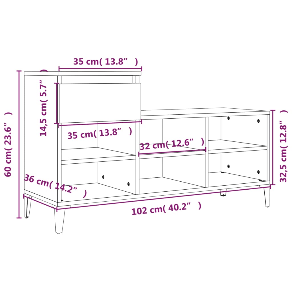 Shoe Cabinet Grey Sonoma 102x36x60 cm Engineered Wood