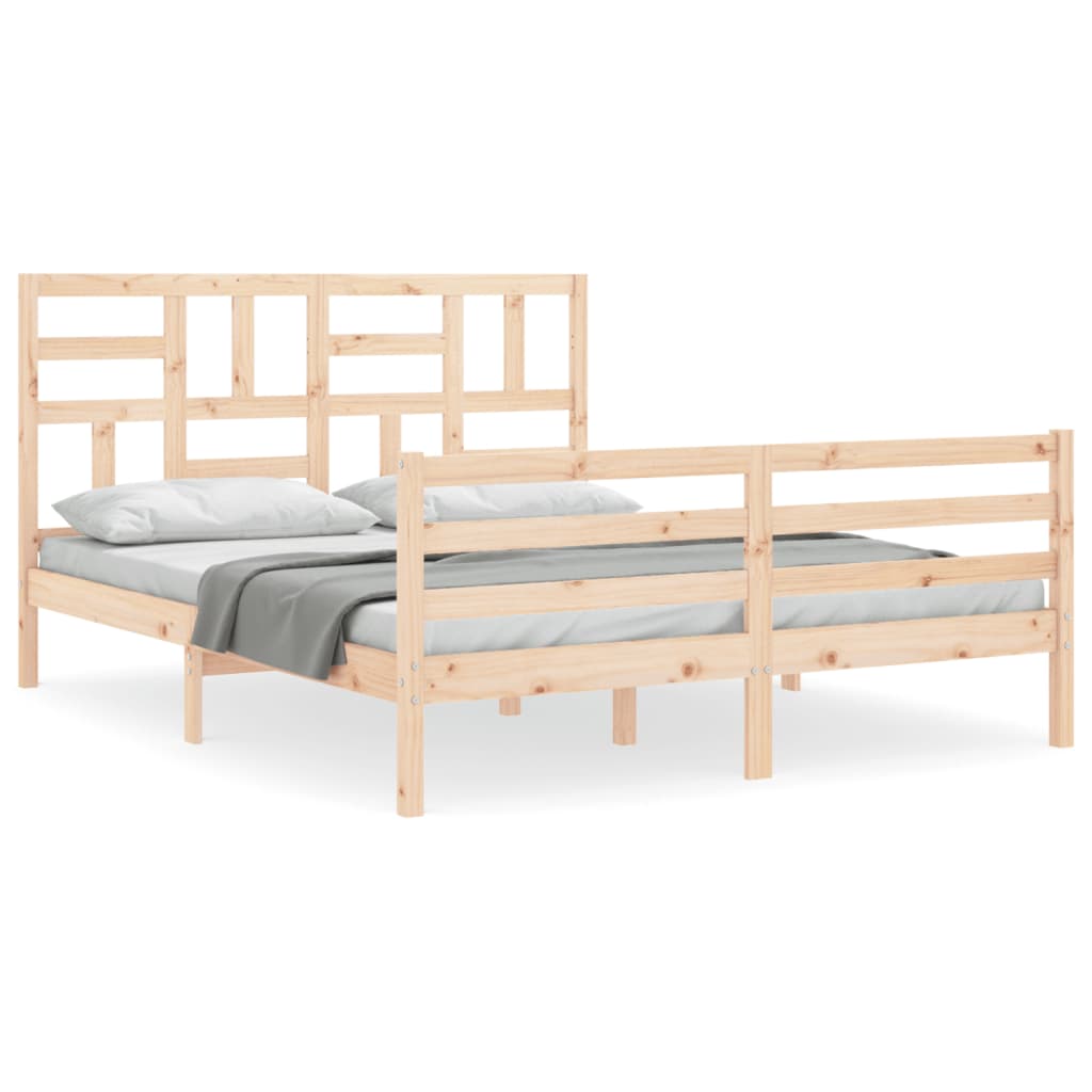 Bed Frame with Headboard King Size Solid Wood