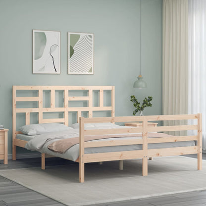 Bed Frame with Headboard King Size Solid Wood