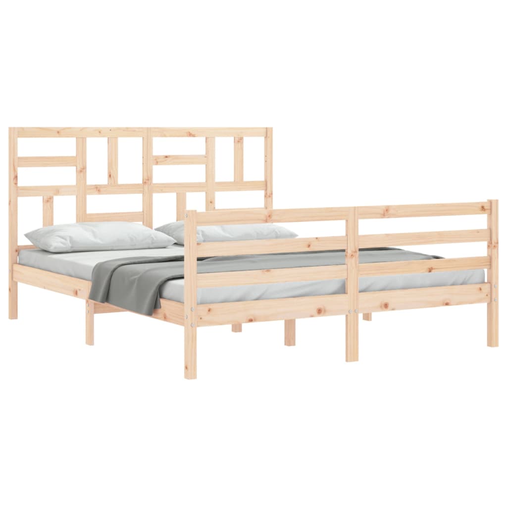 Bed Frame with Headboard King Size Solid Wood