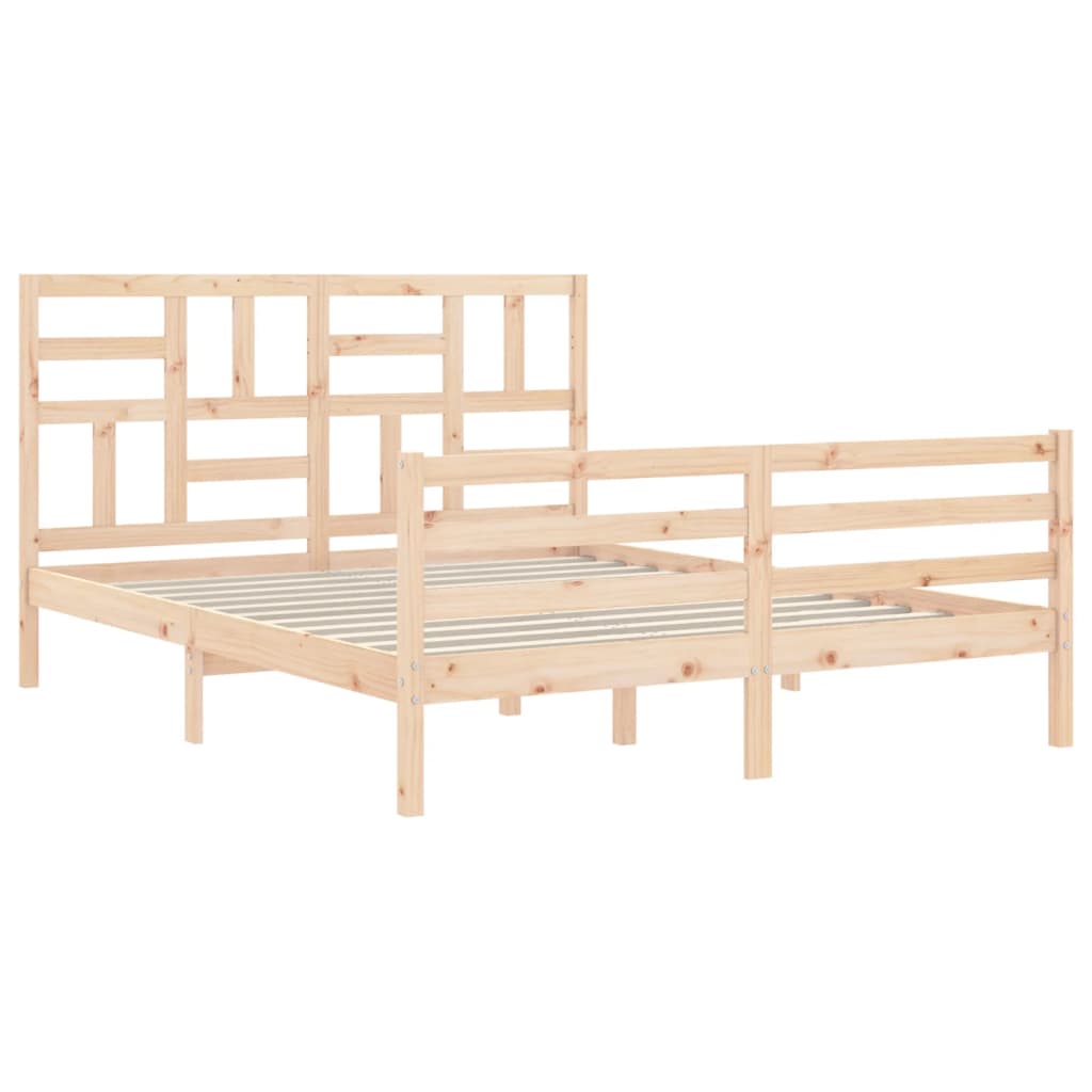 Bed Frame with Headboard King Size Solid Wood