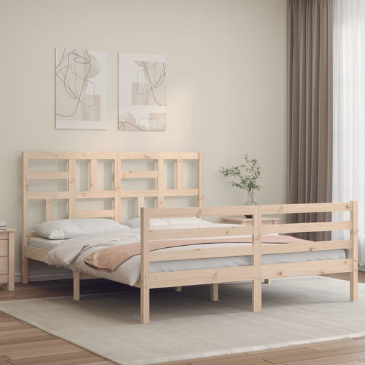 Bed Frame with Headboard King Size Solid Wood