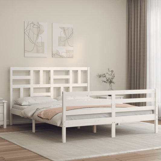 Bed Frame without Mattress White King Size Solid Wood