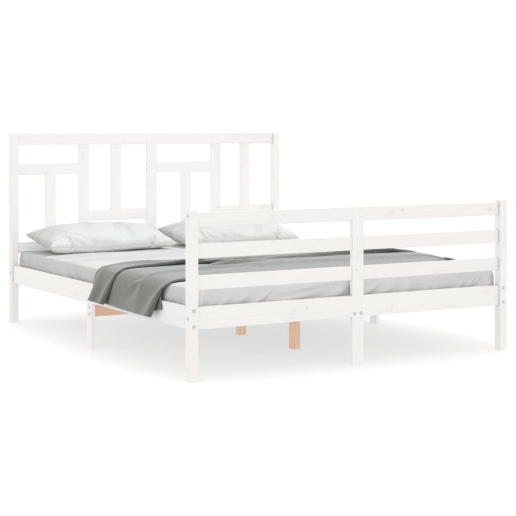 Bed Frame with Headboard White King Size Solid Wood