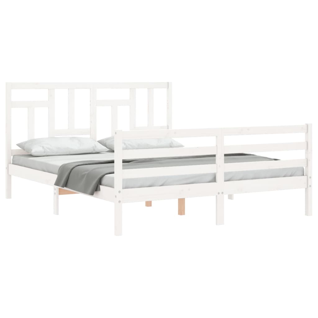 Bed Frame with Headboard White King Size Solid Wood