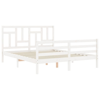 Bed Frame with Headboard White King Size Solid Wood