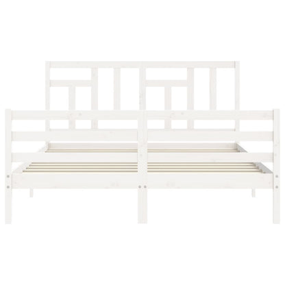 Bed Frame with Headboard White King Size Solid Wood