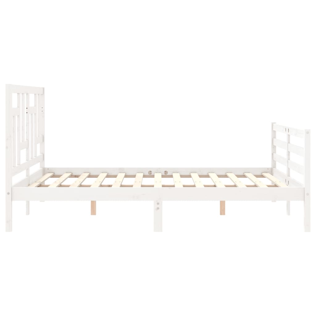 Bed Frame with Headboard White King Size Solid Wood