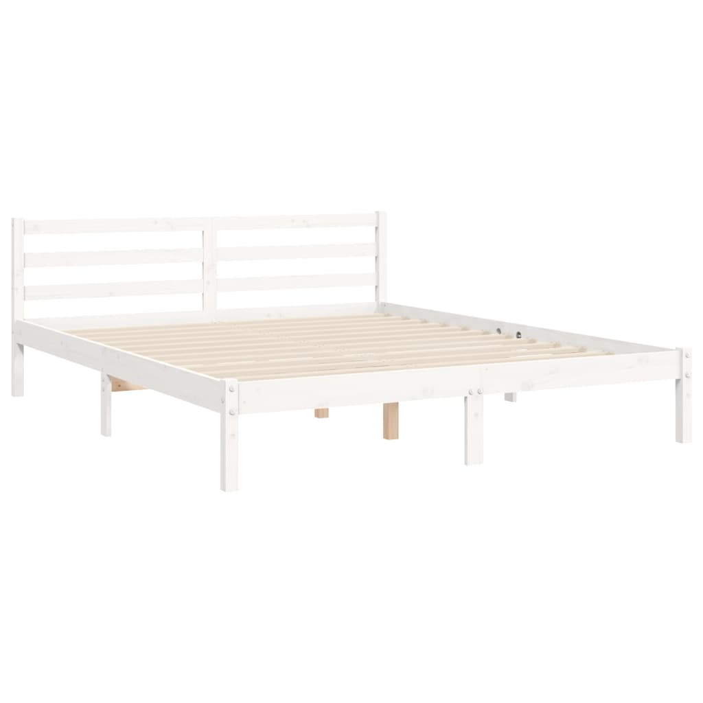 Bed Frame with Headboard White King Size Solid Wood