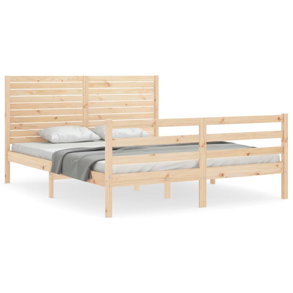 Bed Frame with Headboard King Size Solid Wood