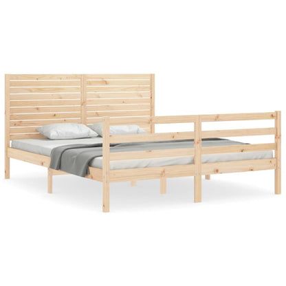 Bed Frame with Headboard King Size Solid Wood