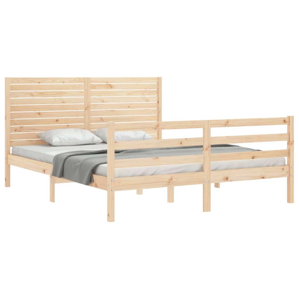 Bed Frame with Headboard King Size Solid Wood