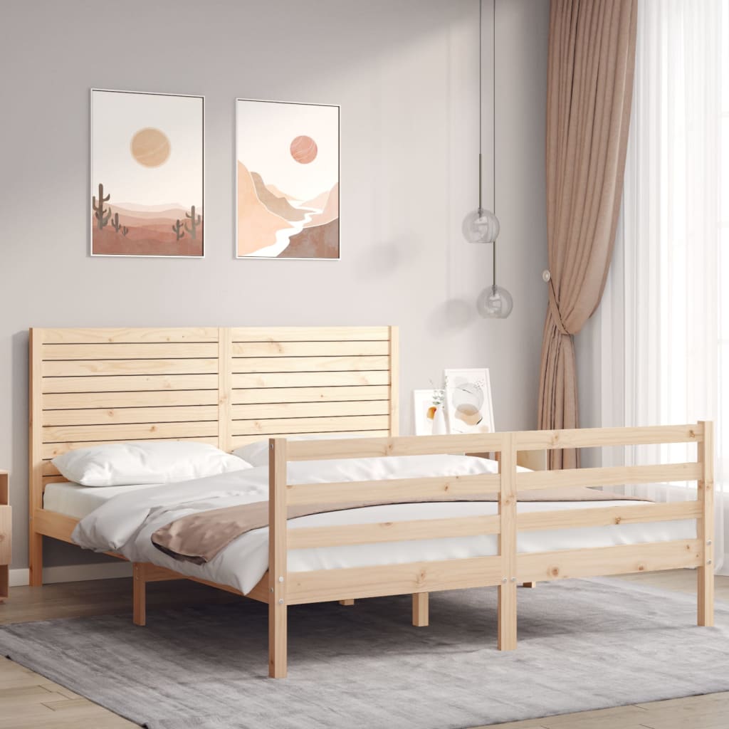 Bed Frame with Headboard King Size Solid Wood