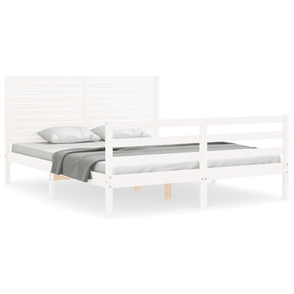 Bed Frame without Mattress White King Size Solid Wood