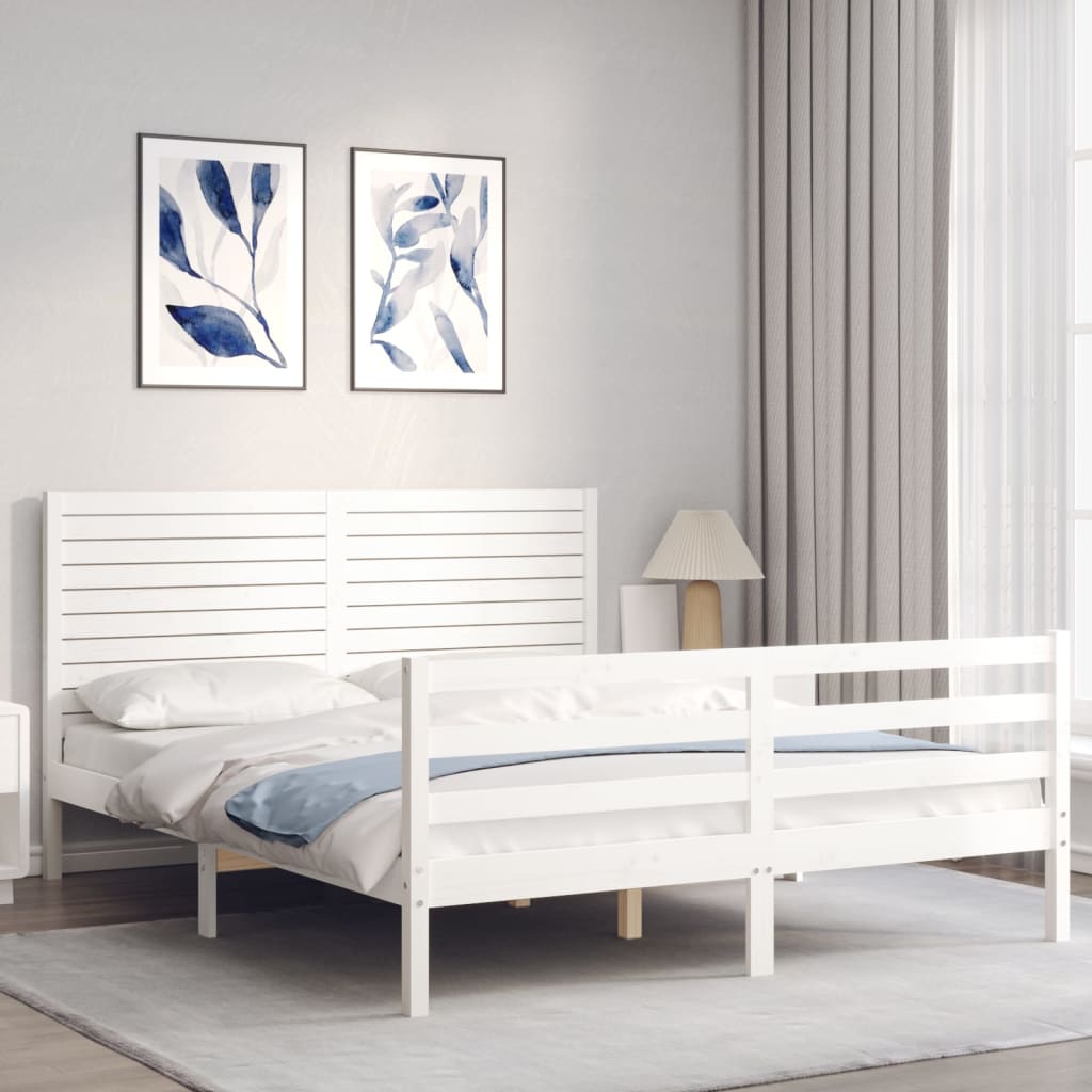 Bed Frame without Mattress White King Size Solid Wood