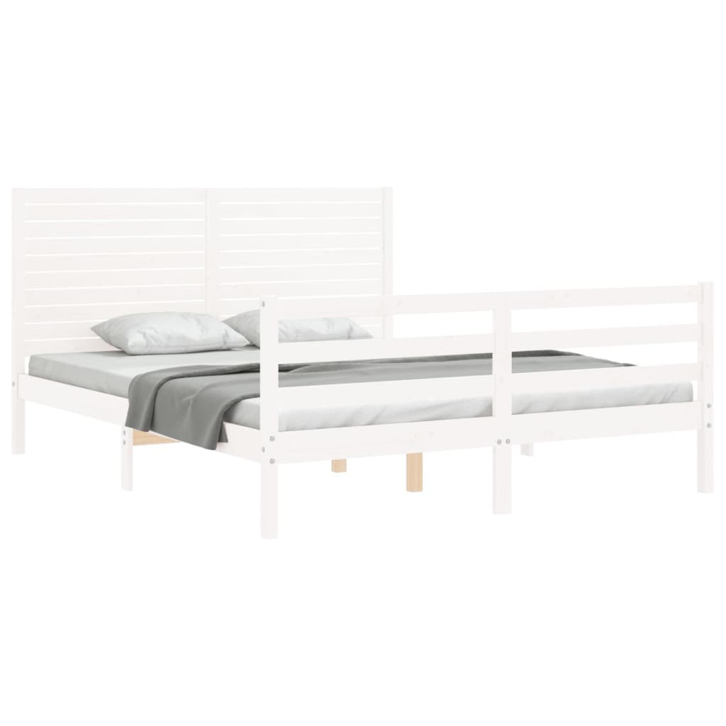 Bed Frame without Mattress White King Size Solid Wood