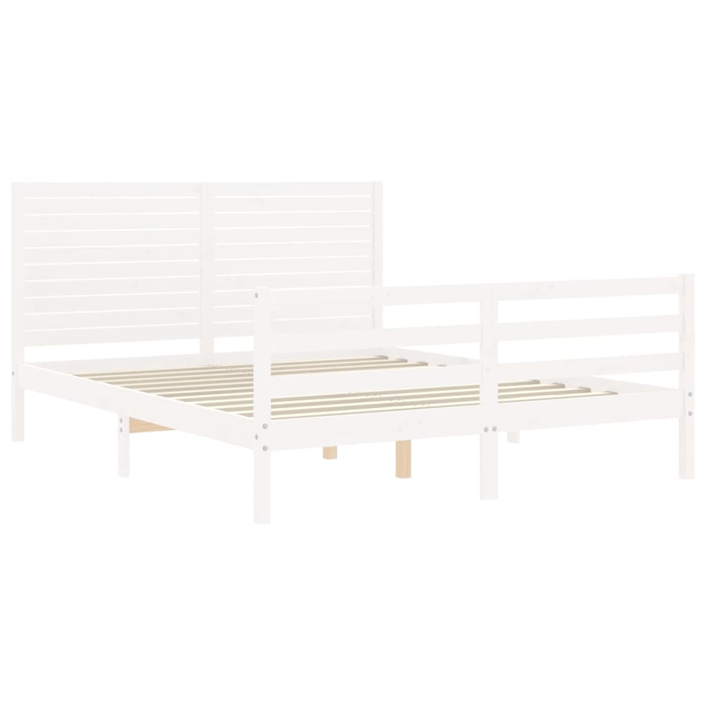 Bed Frame without Mattress White King Size Solid Wood