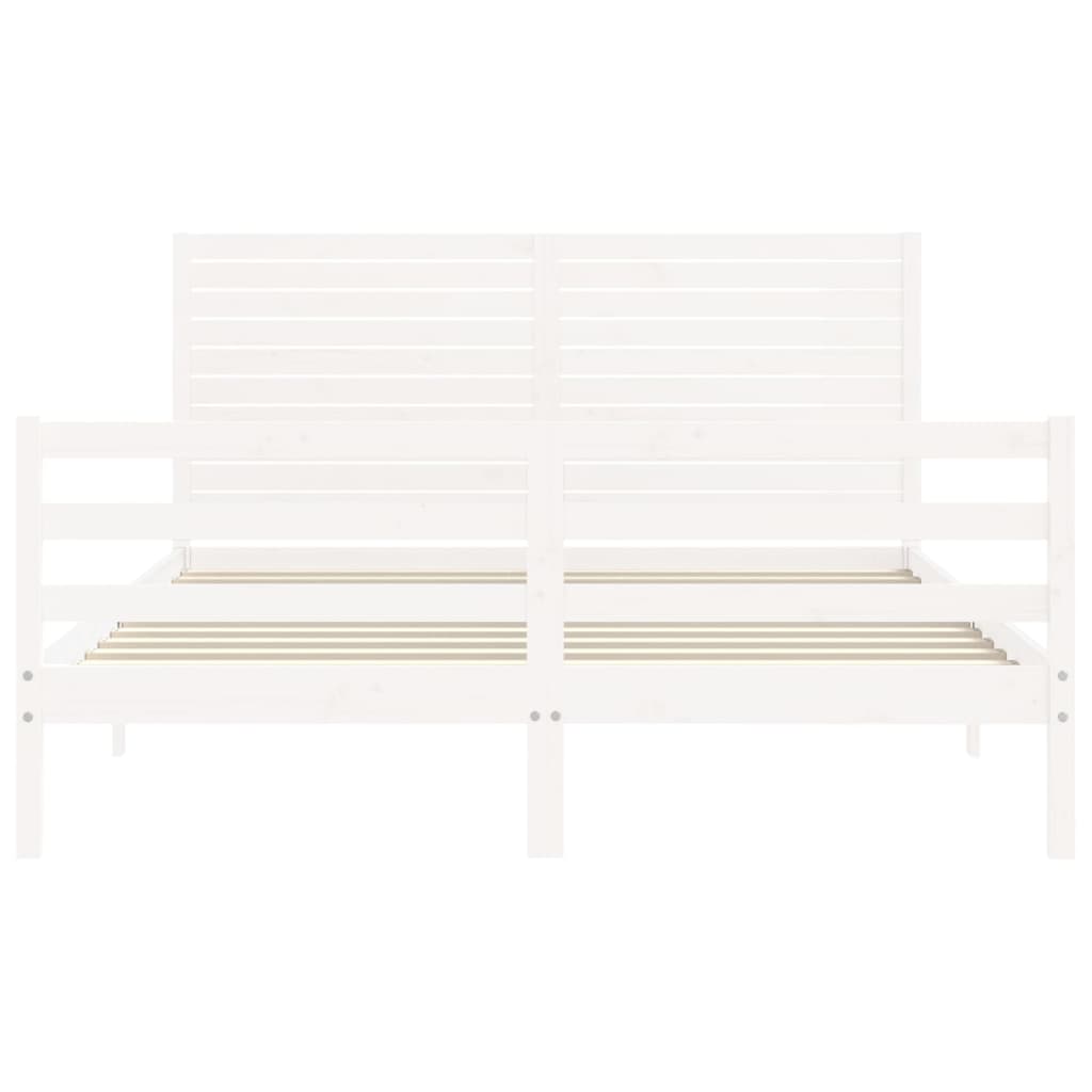 Bed Frame without Mattress White King Size Solid Wood