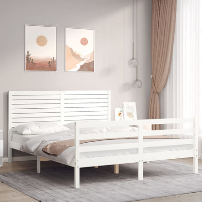 Bed Frame without Mattress White King Size Solid Wood