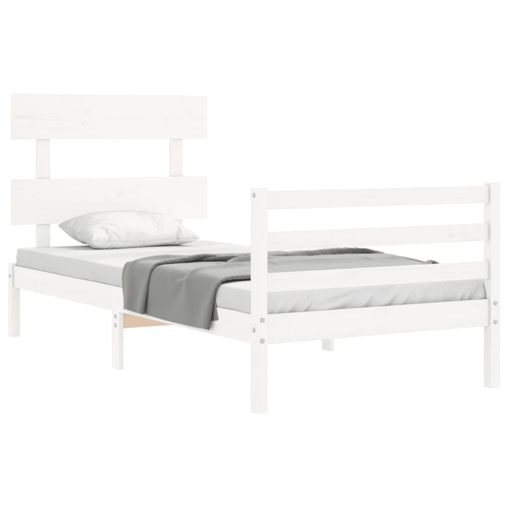 Bed Frame without Mattress White Single Solid Wood