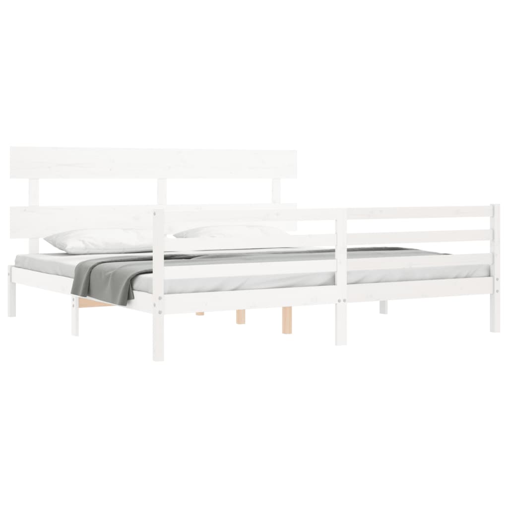 Bed Frame without Mattress White Super King Size Solid Wood