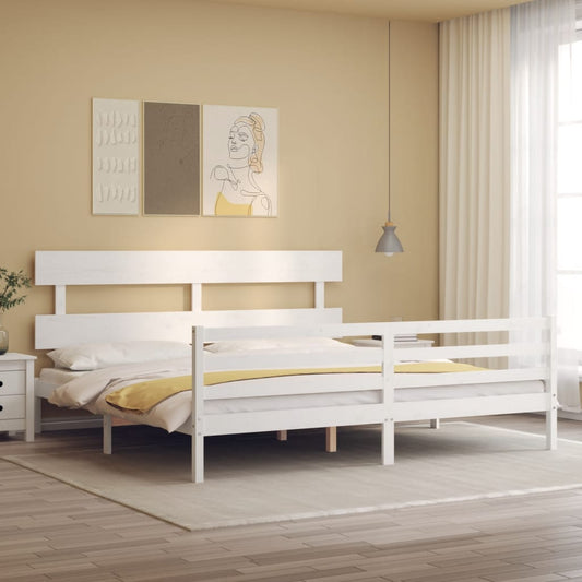 Bed Frame without Mattress White Super King Size Solid Wood