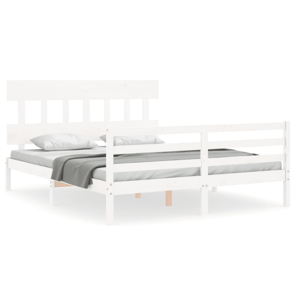 Bed Frame with Headboard White King Size Solid Wood