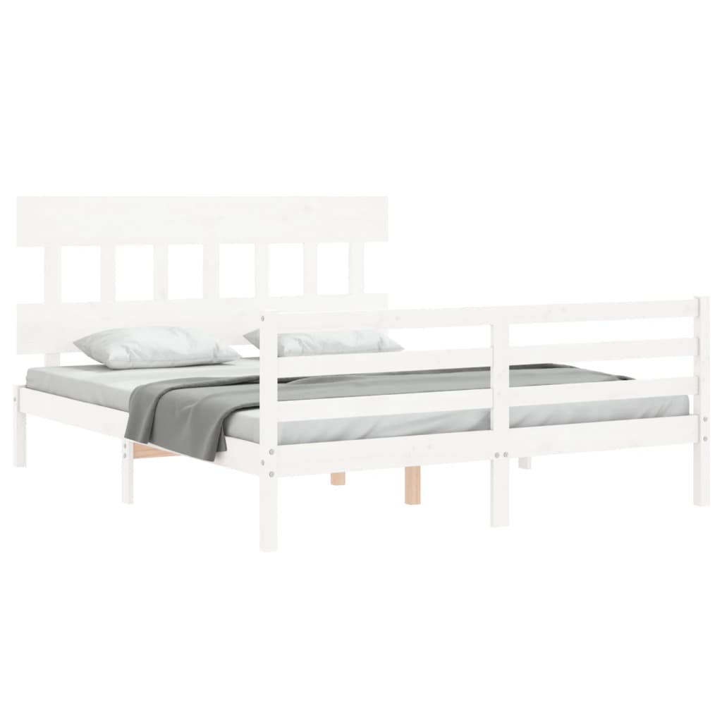 Bed Frame with Headboard White King Size Solid Wood