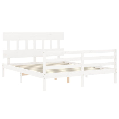 Bed Frame with Headboard White King Size Solid Wood