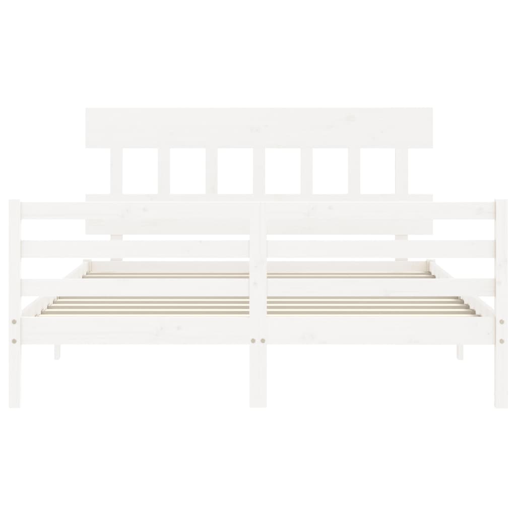 Bed Frame with Headboard White King Size Solid Wood