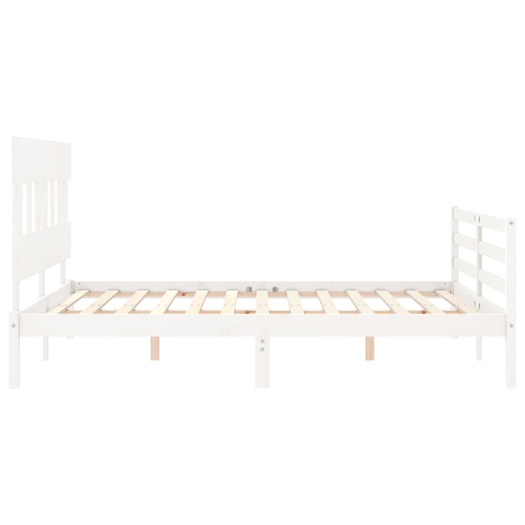 Bed Frame with Headboard White King Size Solid Wood