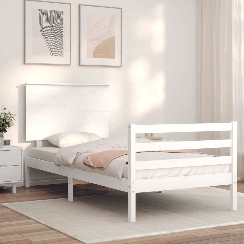 Bed Frame without Mattress White Small Single Solid Wood