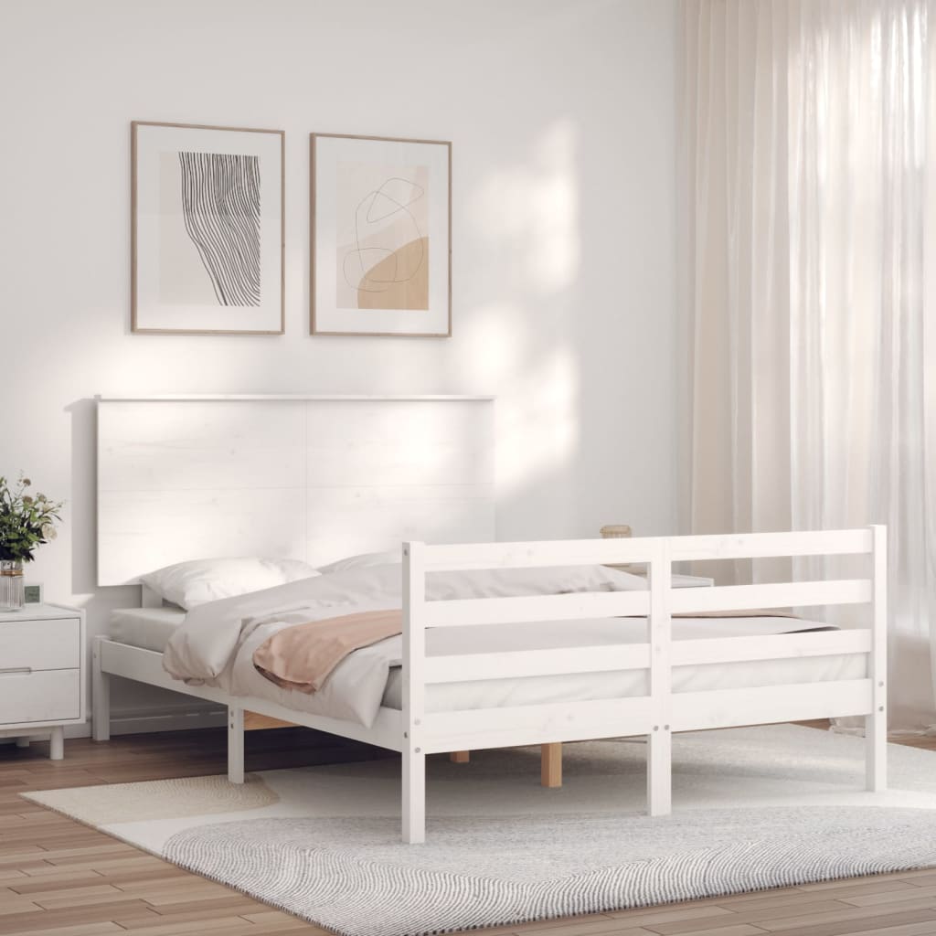 Bed Frame without Mattress White Small Double Solid Wood