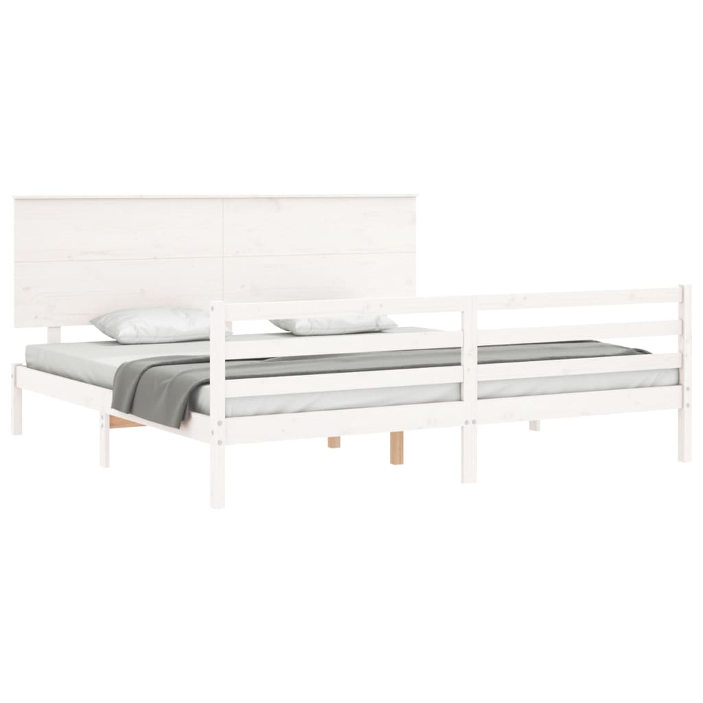 Bed Frame without Mattress White Super King Size Solid Wood