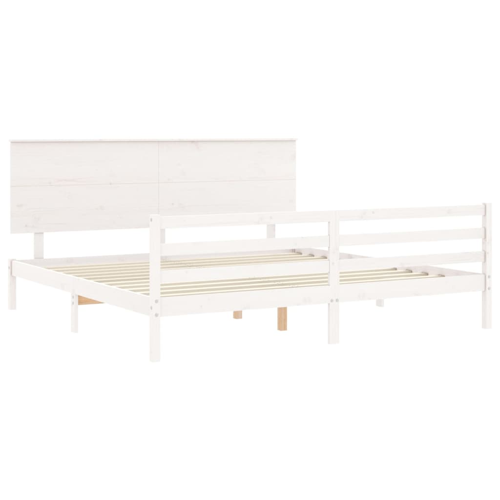 Bed Frame without Mattress White Super King Size Solid Wood