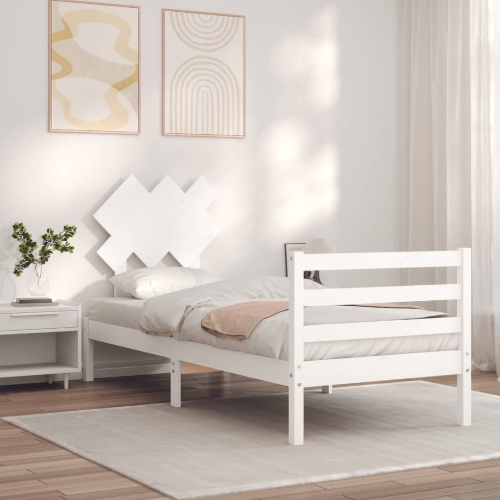 Bed Frame without Mattress White Single Solid Wood