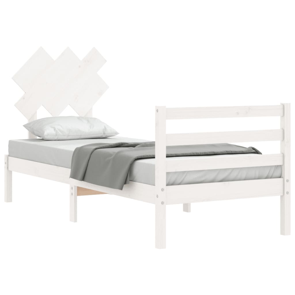 Bed Frame without Mattress White Single Solid Wood