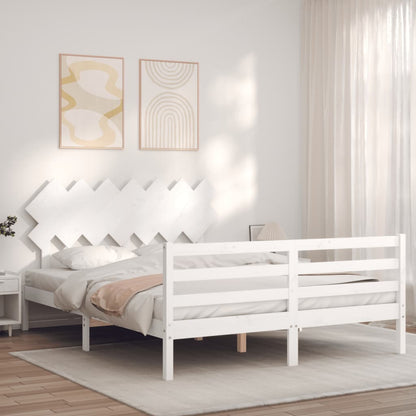 Bed Frame with Headboard White King Size Solid Wood