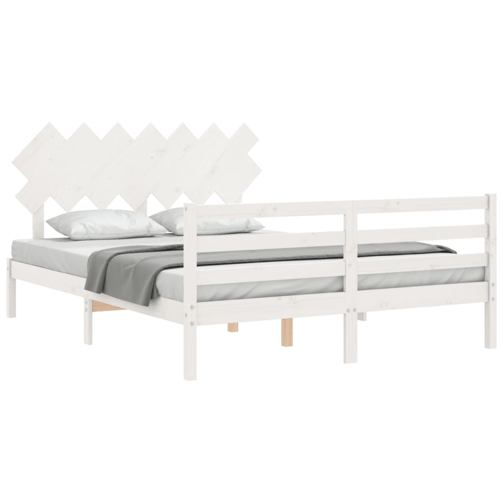 Bed Frame with Headboard White King Size Solid Wood