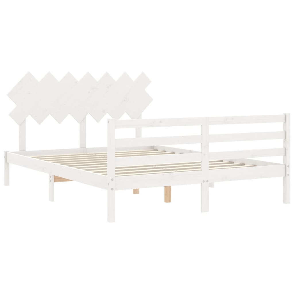 Bed Frame with Headboard White King Size Solid Wood