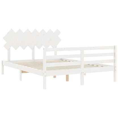 Bed Frame with Headboard White King Size Solid Wood