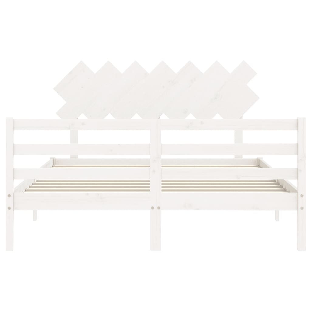 Bed Frame with Headboard White King Size Solid Wood