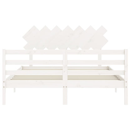 Bed Frame with Headboard White King Size Solid Wood