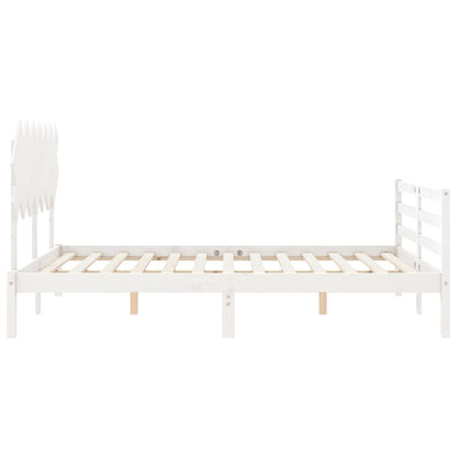 Bed Frame with Headboard White King Size Solid Wood