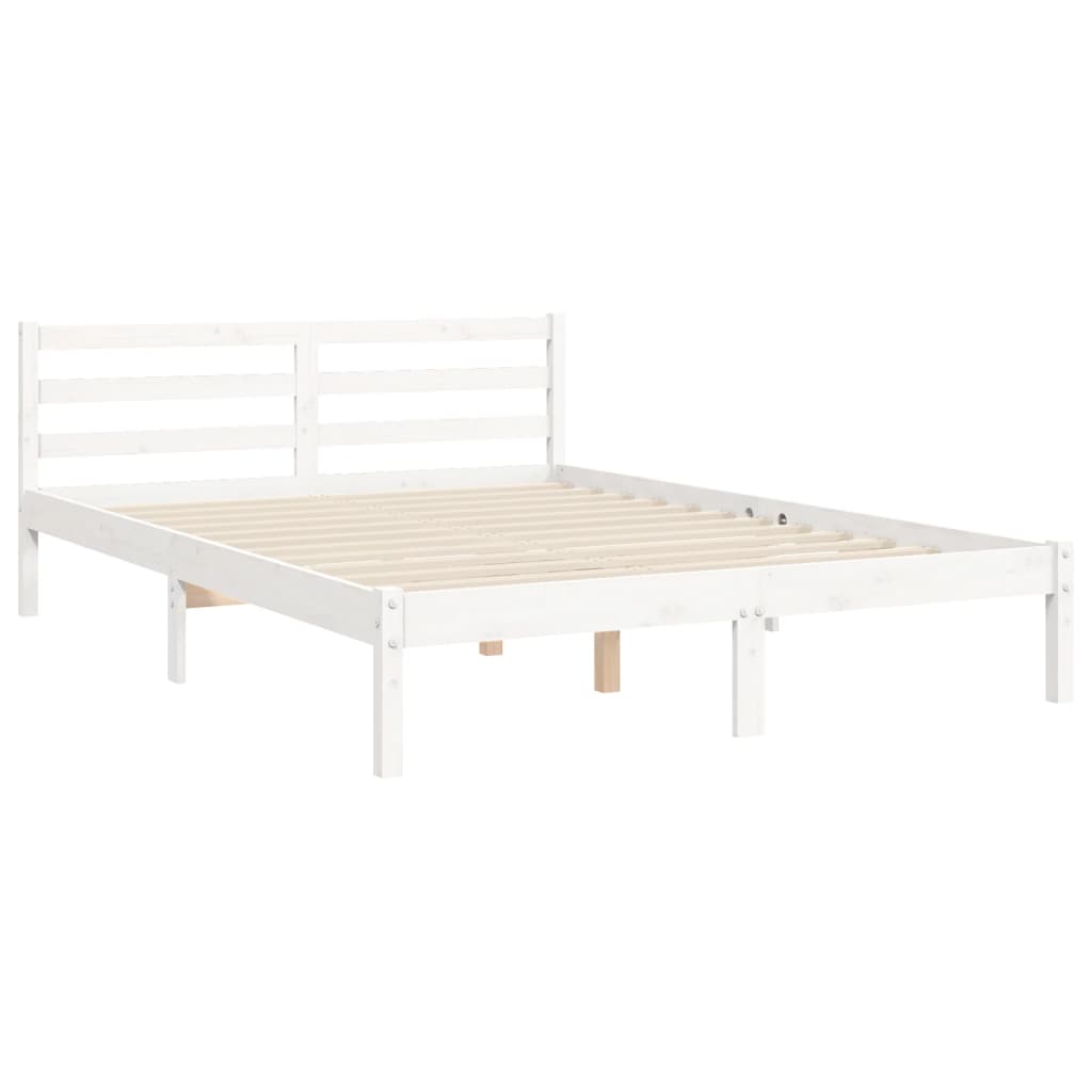 Bed Frame with Headboard White King Size Solid Wood