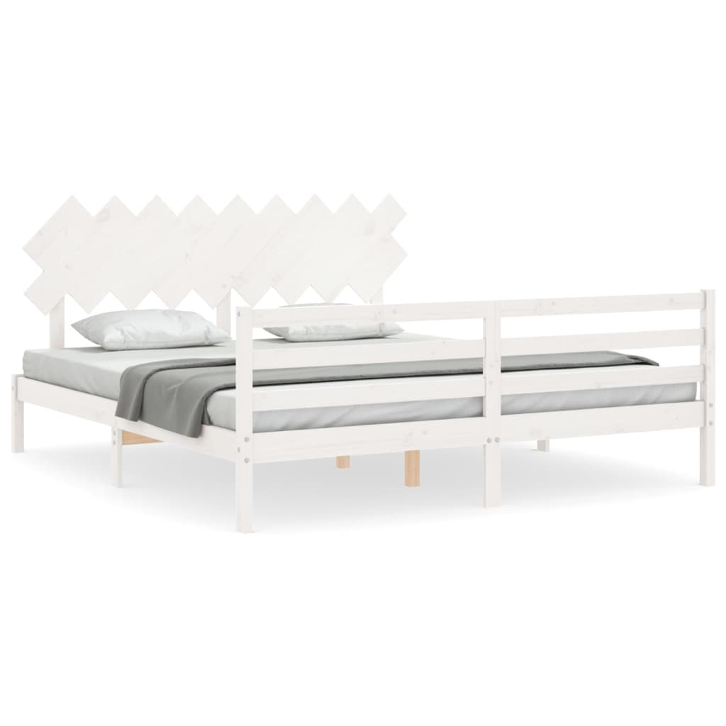 Bed Frame with Headboard White Super King Size Solid Wood