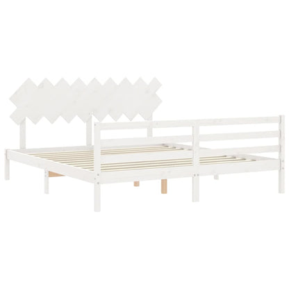 Bed Frame with Headboard White Super King Size Solid Wood