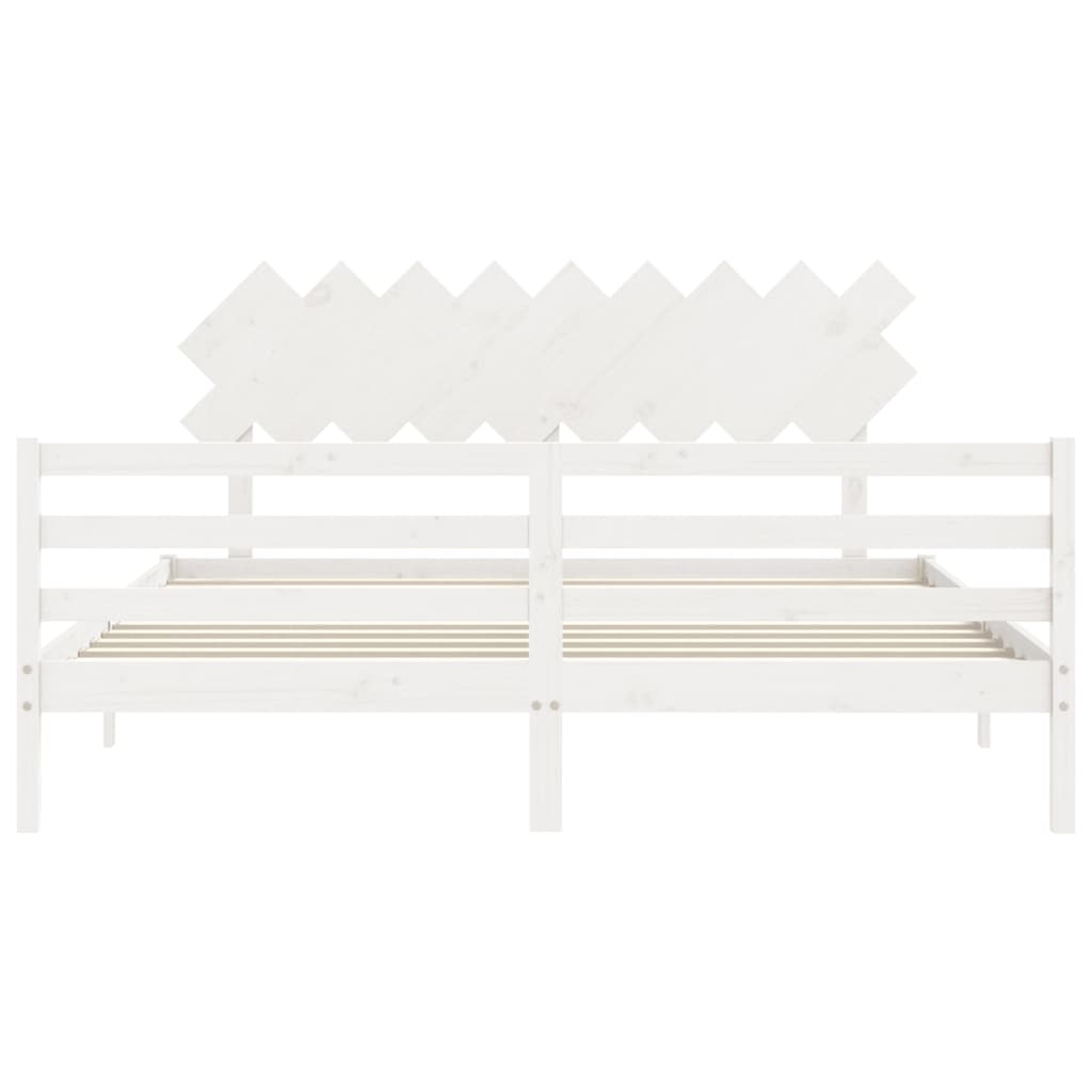 Bed Frame with Headboard White Super King Size Solid Wood