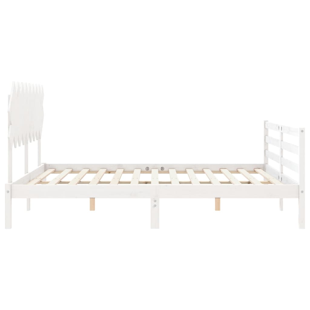 Bed Frame with Headboard White Super King Size Solid Wood