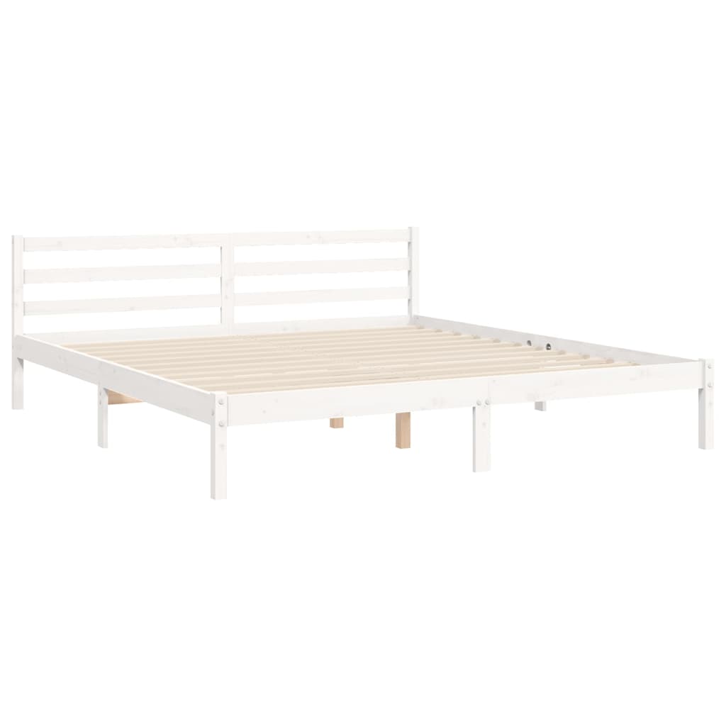 Bed Frame with Headboard White Super King Size Solid Wood